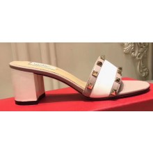 Valentino Heel Rockstud Slip-On Slide Sandals White