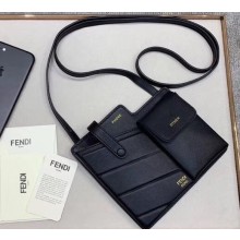 Fendi Two-Pocket Leather Messenger Mini Bag Black 2019