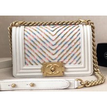 Chanel Embroidered Chevron Boy Small Flap Bag White 2019