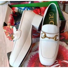 Gucci Heel 4.5cm Leather Platform Loafers with Horsebit White 2019