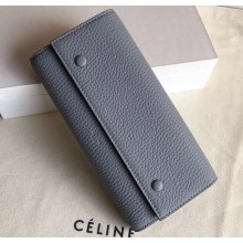 Celine Grained Leather Large Flap Multifunction Wallet Light Gray