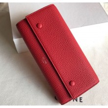 Celine Grained Leather Large Flap Multifunction Wallet Red
