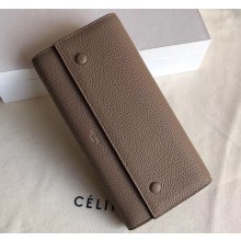 Celine Grained Leather Large Flap Multifunction Wallet Camel