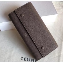 Celine Grained Leather Large Flap Multifunction Wallet Etoupe