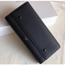 Celine Grained Leather Large Flap Multifunction Wallet Black
