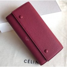 Celine Grained Leather Large Flap Multifunction Wallet Burgundy