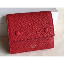 Celine Grained Leather Small Flap Folded Multifunction Wallet Red