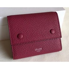 Celine Grained Leather Small Flap Folded Multifunction Wallet Burgundy