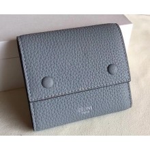 Celine Grained Leather Small Flap Folded Multifunction Wallet Light Gray