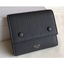 Celine Grained Leather Small Flap Folded Multifunction Wallet Black/Gray