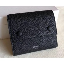 Celine Grained Leather Small Flap Folded Multifunction Wallet Black/Yellow