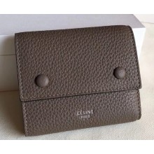 Celine Grained Leather Small Flap Folded Multifunction Wallet Etoupe