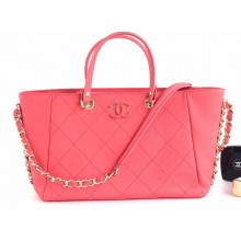 Chanel Quilted Leather CC Logo Shopping Tote Bag Red 2019