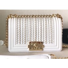 Chanel Embroidered Boy Small Flap Bag White 2019