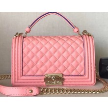 Chanel Boy Medium Flap Bag with Top Handle Pink 2019
