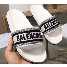 Balenciaga Woven Logo Slides Sandals White