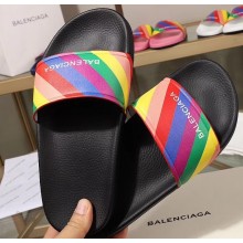 Balenciaga Rainbow Logo Slides Sandals Black