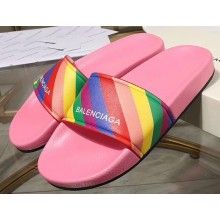 Balenciaga Rainbow Logo Slides Sandals Pink