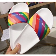 Balenciaga Rainbow Logo Slides Sandals White