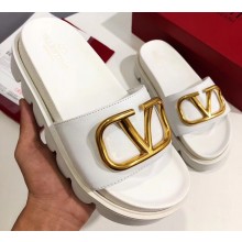 Valentino Heel 6cm Slide Sandals White With VLogo Detail 2019