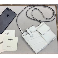 Fendi Two-Pocket Leather Messenger Mini Bag White 2019