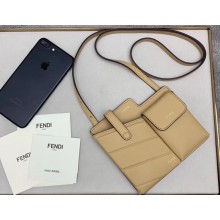 Fendi Two-Pocket Leather Messenger Mini Bag Beige 2019