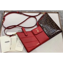 Fendi 3 Pockets Leather Messenger Mini Bag Red/FF Brown 2019