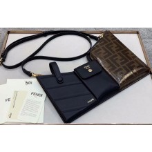 Fendi 3 Pockets Leather Messenger Mini Bag Black/FF Brown 2019