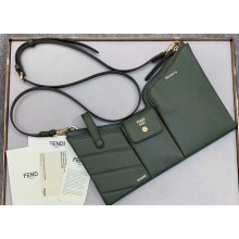 Fendi 3 Pockets Leather Messenger Mini Bag Green 2019