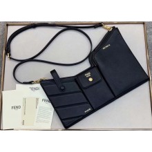 Fendi 3 Pockets Leather Messenger Mini Bag Black 2019