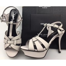 Saint Laurent Tribute Sandals In Smooth Leather Edge Light Gray