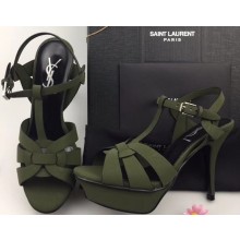 Saint Laurent Tribute Sandals In Smooth Leather Edge Green