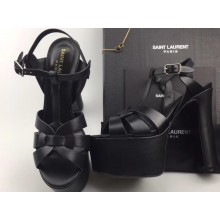 Saint Laurent Heel 13.5cm Platform 5.5cm Tribute Sandals In Smooth Leather Black