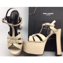 Saint Laurent Heel 13.5cm Platform 5.5cm Tribute Sandals In Smooth Leather Beige