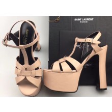 Saint Laurent Heel 13.5cm Platform 5.5cm Tribute Sandals In Smooth Leather Apricot