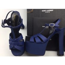 Saint Laurent Heel 13.5cm Platform 5.5cm Tribute Sandals In Smooth Leather Blue