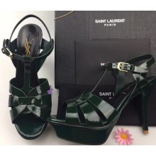 Saint Laurent Tribute Sandals In Patent Leather Green