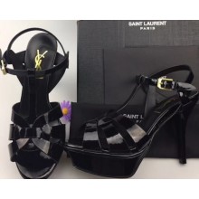 Saint Laurent Tribute Sandals In Patent Leather Black