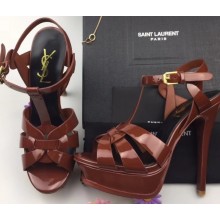 Saint Laurent Tribute Sandals In Patent Leather Brown