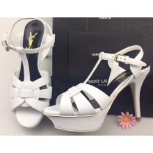 Saint Laurent Heel 9.5cm Platform 3cm Tribute Sandals In Grained Leather White