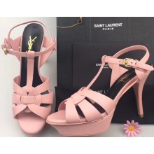 Saint Laurent Heel 9.5cm Platform 3cm Tribute Sandals In Grained Leather Pink