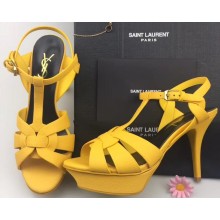 Saint Laurent Heel 9.5cm Platform 3cm Tribute Sandals In Grained Leather Yellow