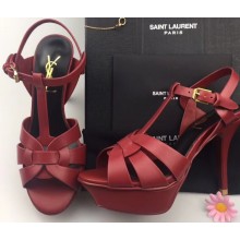 Saint Laurent Tribute Sandals In Smooth Leather Dark Red
