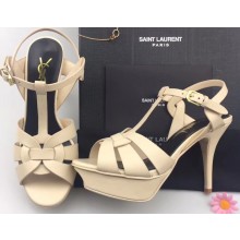 Saint Laurent Tribute Sandals In Smooth Leather Beige