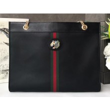 Gucci Vintage Web Rajah Large Tote Bag 537219 Leather Black 2019