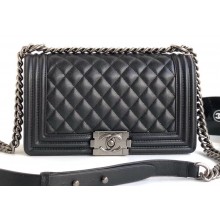 Chanel Caviar Leather Boy Flap Medium Bag Black/Silver