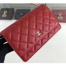 Chanel Caviar Leather Wallet On Chain WOC Bag A33814 Red 2019