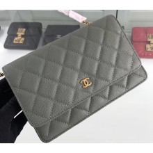 Chanel Caviar Leather Wallet On Chain WOC Bag A33814 Light Army Green 2019