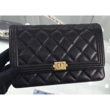 Chanel Grained Leather Boy Wallet On Chain WOC Bag A80287 Black/Gold