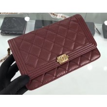 Chanel Grained Leather Boy Wallet On Chain WOC Bag A80287 Burgundy/Gold